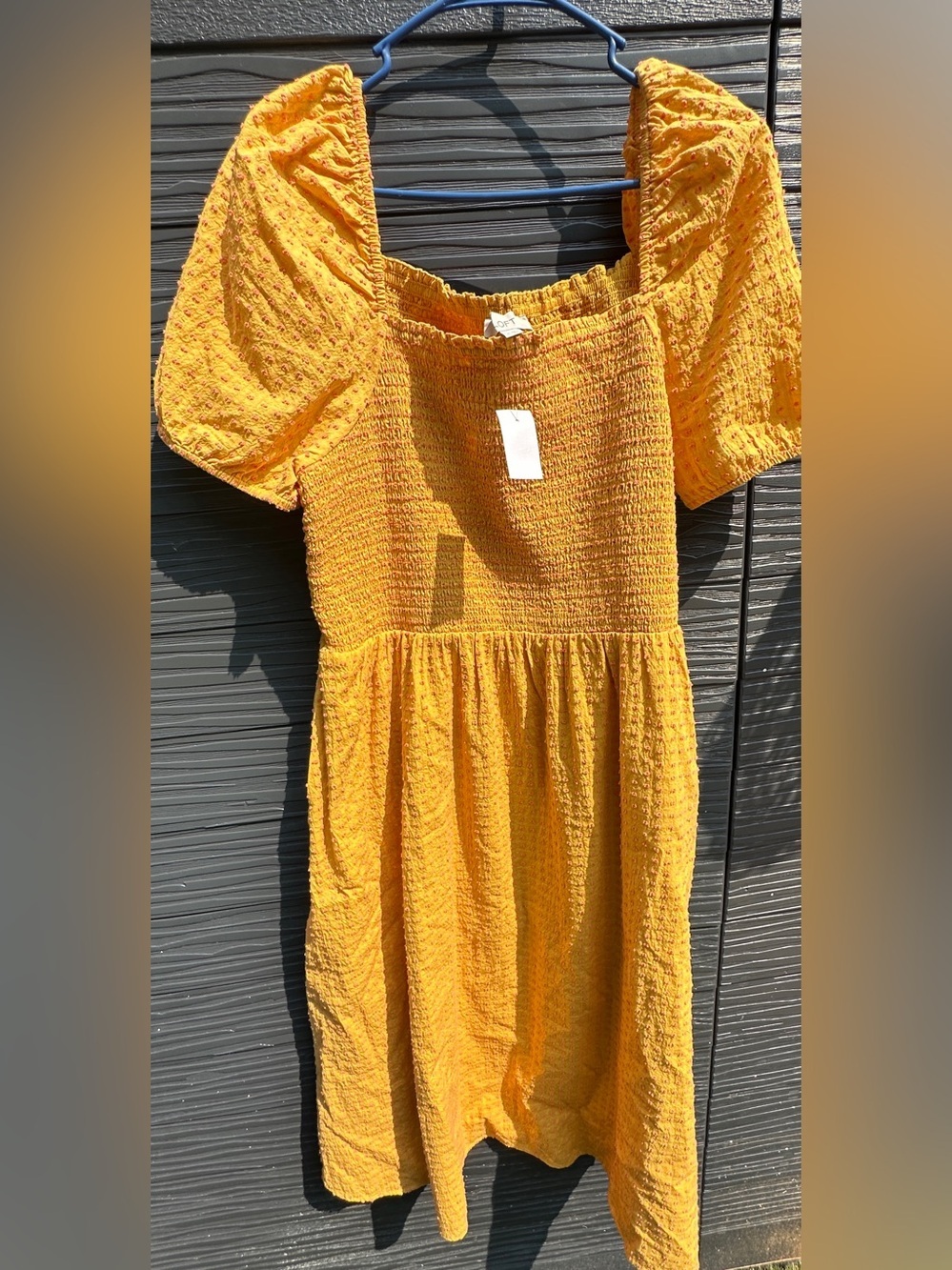 LOFT Sunny Yellow Smocked Puff-Sleeve Casual Dress